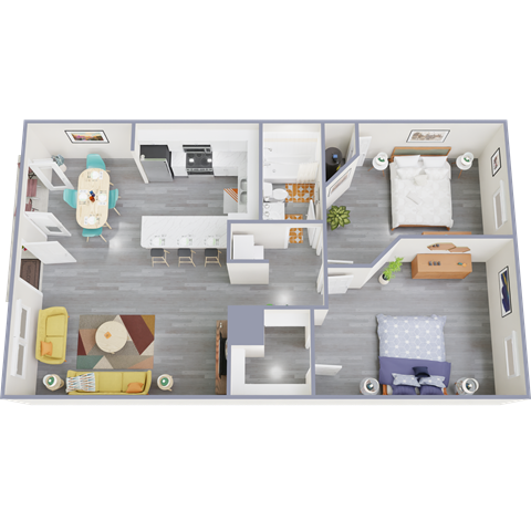 a 3d rendering of our 1 bedroom apartment at princeton court apartments in dallas